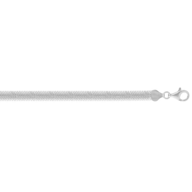 Sterling Silver 7 6.4mm Oval Snake Chain Bracelet with Lobster Clasp. Item is rhodium plated.