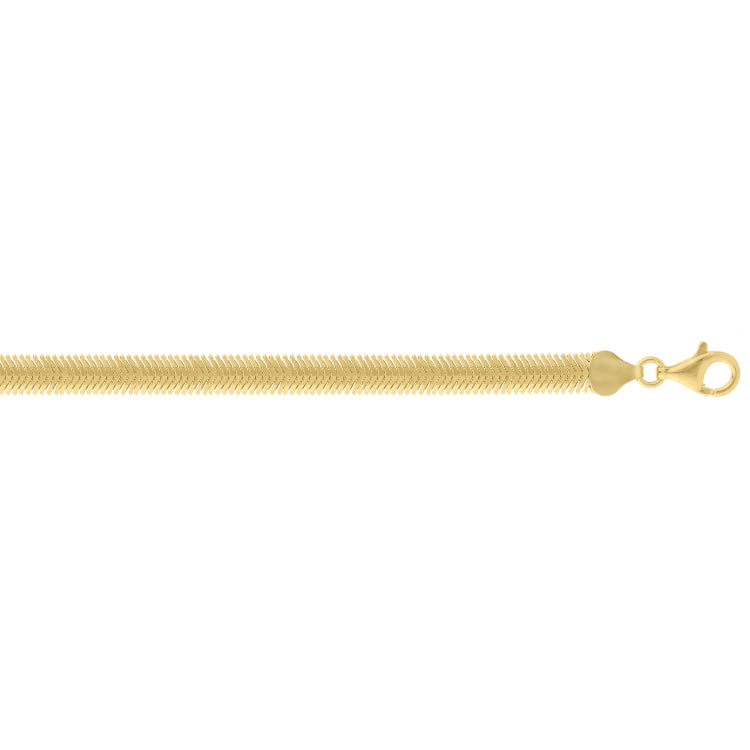Sterling Silver (Yellow Gold Plated) 7 6.4mm Oval Snake Chain Bracelet with Lobster Clasp.