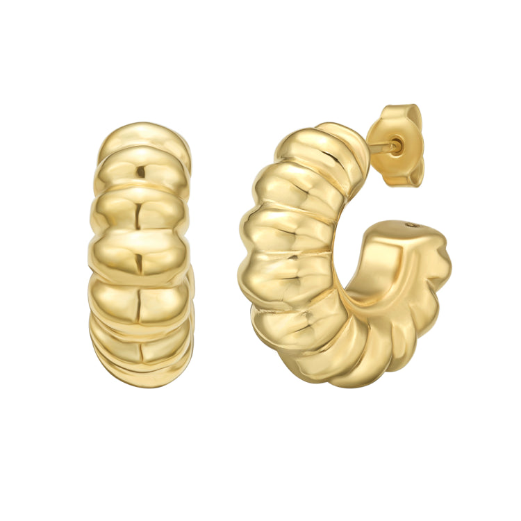 Sterling Silver (Yellow Gold Plated) Twisted C Hoop Earring with Push Back Clasp