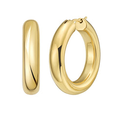Sterling Silver (Yellow Gold Plated) Round Hoop Earring with Hinged Clasp