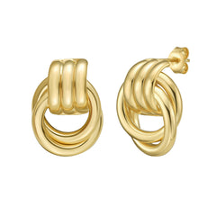 Sterling Silver (Yellow Gold Plated) Knot Earring with Push Back Clasp