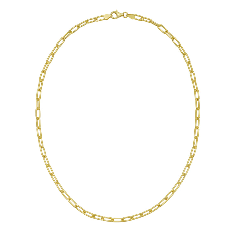 Silver with Gold Plating 16 4.1mm Round Link Paperclip Chain with Pear Shaped Lobster Clasp