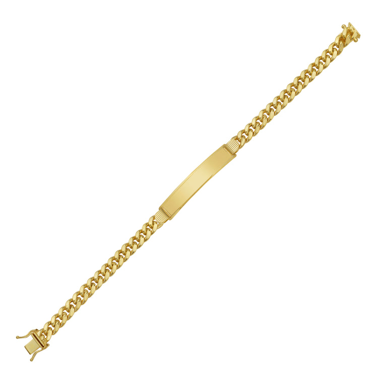 14K Yellow Gold 8 Polished 6.6mm Lite Miami Cuban ID Bracelet with Box Clasp (Both Side Push + Figure 8)