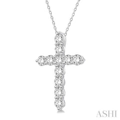 3/4 Ctw Round Cut Diamond Cross Pendant in 14K White Gold with Chain