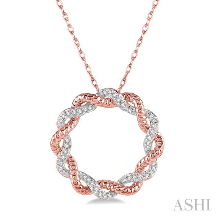1/6 Ctw Entwined Round Cut Diamond Two Tone Fashion Pendant With Chain in 10K Rose Gold