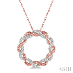 1/6 Ctw Entwined Round Cut Diamond Two Tone Fashion Pendant With Chain in 10K Rose Gold