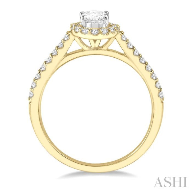 3/8 Ctw Diamond Ladies Engagement Ring with 1/4 Ct Oval Cut Center Stone in 14K Yellow and White Gold