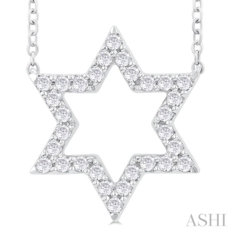 1/4 Ctw Star of David Round Cut Diamond Fashion Pendant With Chain in 14K White Gold
