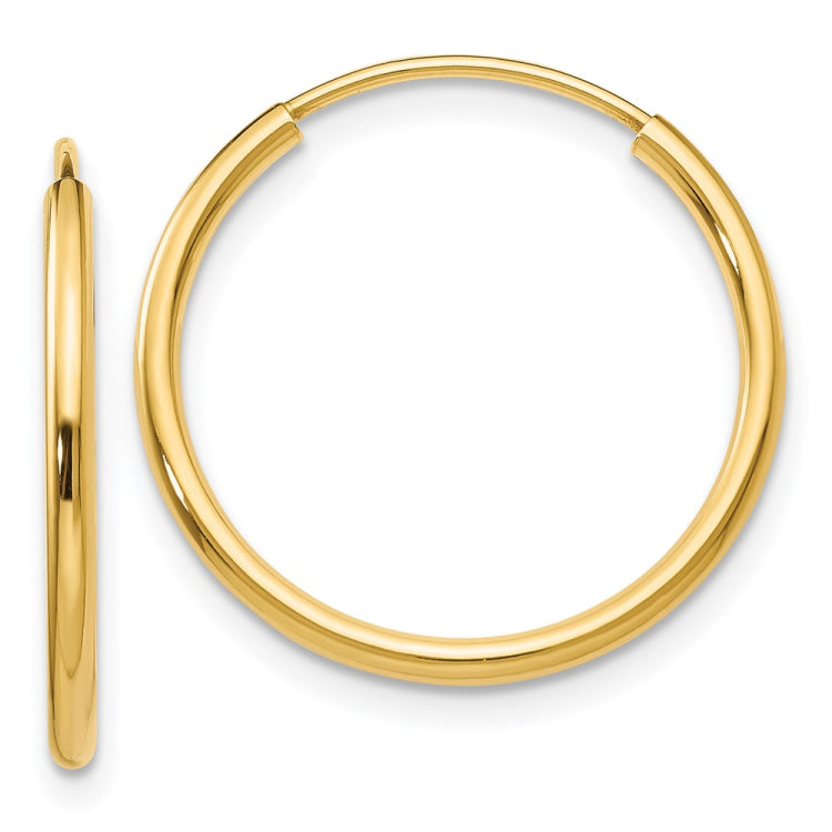 14k 1.5x17mm Polished Round Endless Tube Hoop Earrings