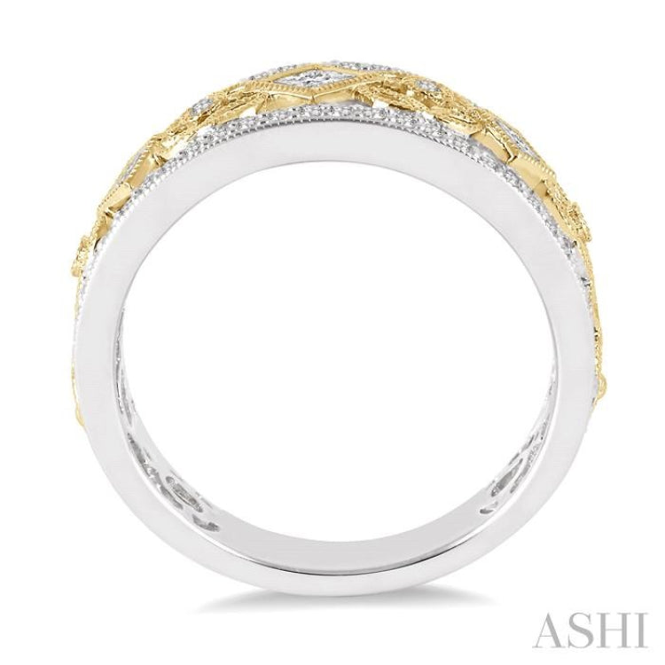 5/8 Ctw Round and Princess Cut Diamond Wide Band in 14K White and Yellow Gold