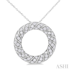 1/2 Ctw Ribbed Swirl Circle Round Cut Diamond Fashion Pendant With Chain in 14K White Gold