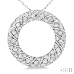 1/2 Ctw Ribbed Swirl Circle Round Cut Diamond Fashion Pendant With Chain in 14K White Gold