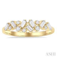 1/3 Ctw Scatter Baguette and Round Cut Diamond Stackable Fashion Band in 10K Yellow Gold