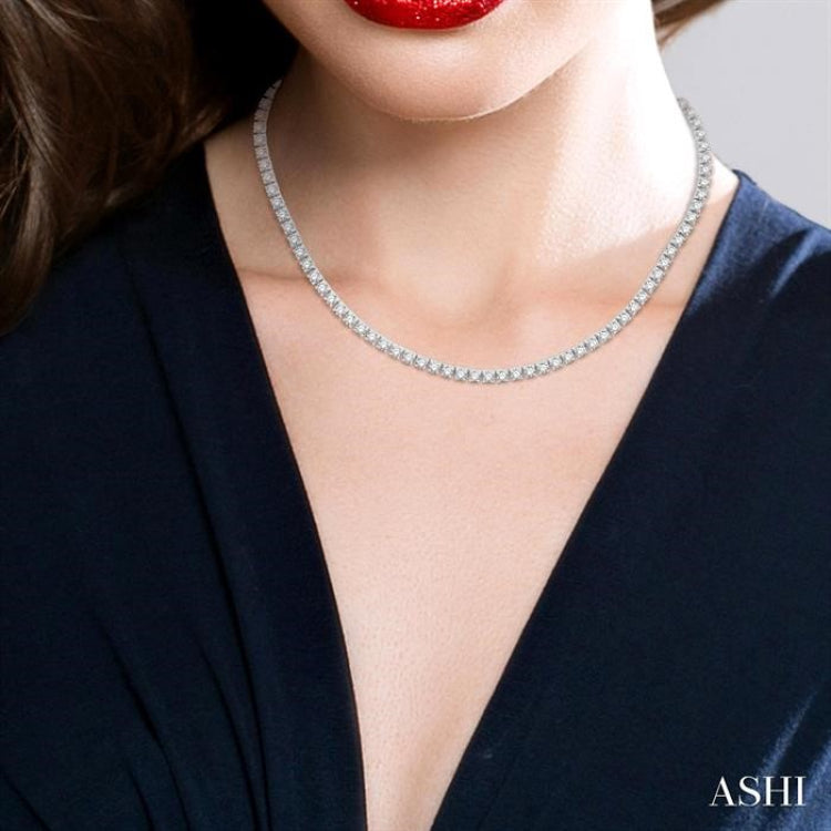 10 Ctw Round Cut Diamond Tennis Necklace in 14K White Gold