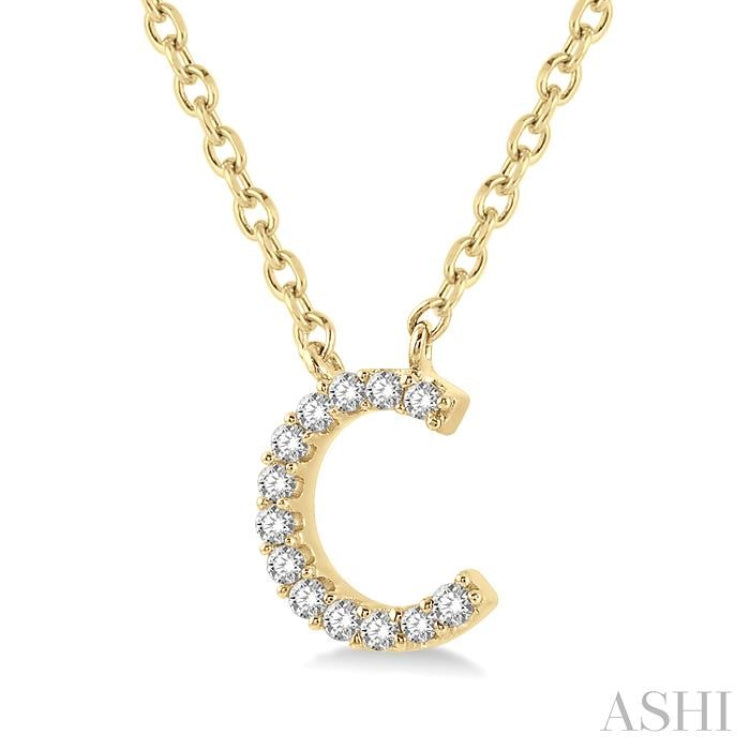 1/20 Ctw Initial 'C' Round Cut Diamond Pendant With Chain in 10K Yellow Gold