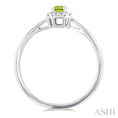 5x3 MM Octagonal Shape Peridot and 1/20 Ctw Single Cut Diamond Halo Semi-Precious Ring in 10K White Gold