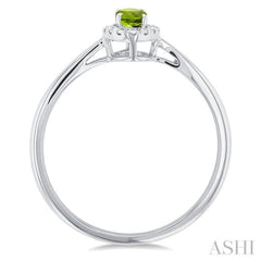 5x3 MM Oval Shape Peridot and 1/20 Ctw Single Cut Diamond Halo Semi-Precious Ring in 14K White Gold