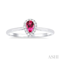 5x3 MM Pear Shape Pink Tourmaline and 1/20 Ctw Single Cut Diamond Halo Semi-Precious Ring in 10K White Gold