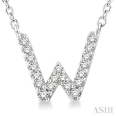 1/20 Ctw Initial 'W' Round Cut Diamond Pendant With Chain in 10K White Gold