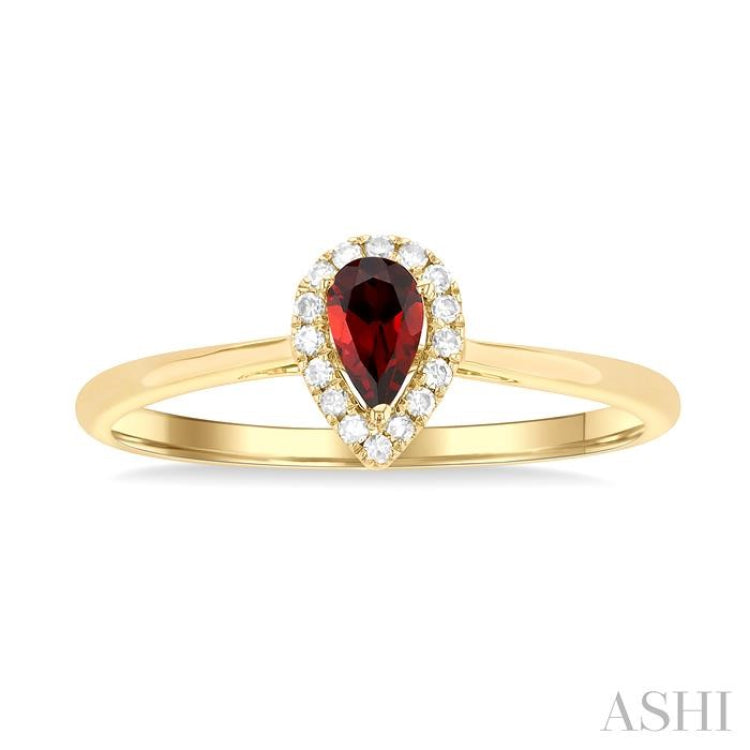 5x3 MM Pear Shape Garnet and 1/20 Ctw Single Cut Diamond Halo Semi-Precious Ring in 10K Yellow Gold