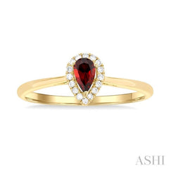 5x3 MM Pear Shape Garnet and 1/20 Ctw Single Cut Diamond Halo Semi-Precious Ring in 10K Yellow Gold