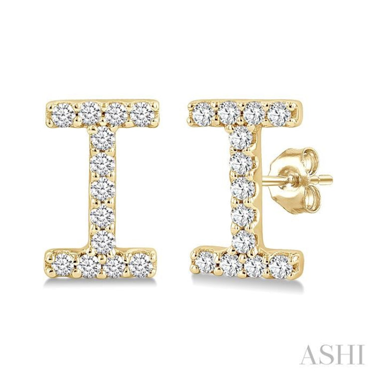 1/10 Ctw Initial 'I' Single Cut Diamond Earrings in 10K Yellow Gold