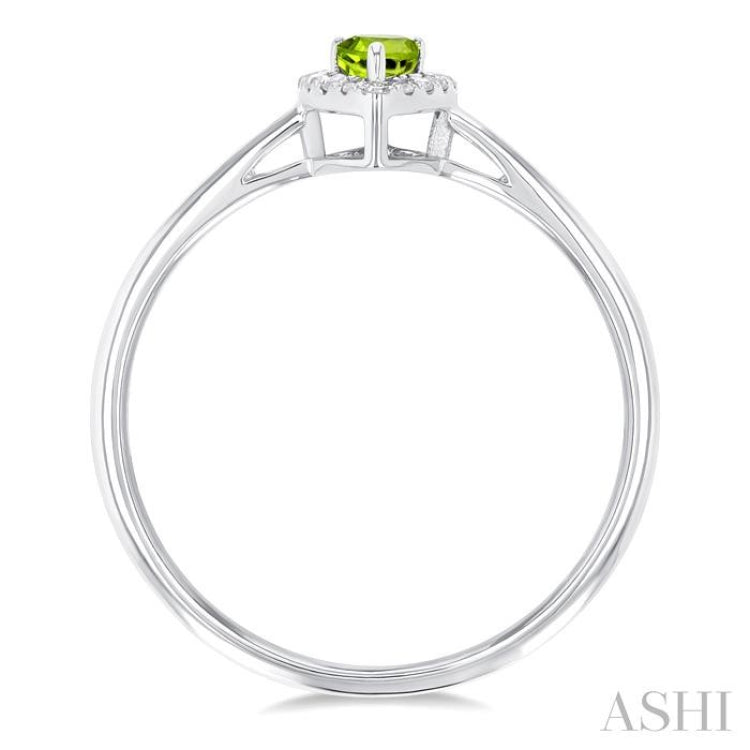 5x3 MM Pear Shape Peridot and 1/20 Ctw Single Cut Diamond Halo Semi-Precious Ring in 14K White Gold