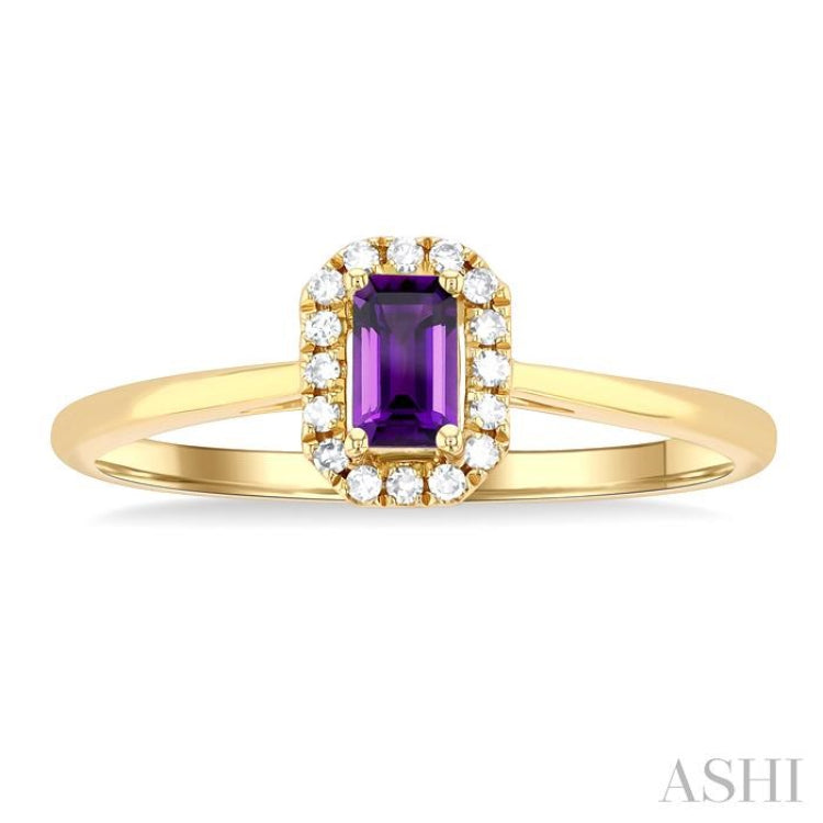5x3 MM Octagonal Shape Amethyst and 1/20 Ctw Single Cut Diamond Halo Semi-Precious Ring in 10K Yellow Gold