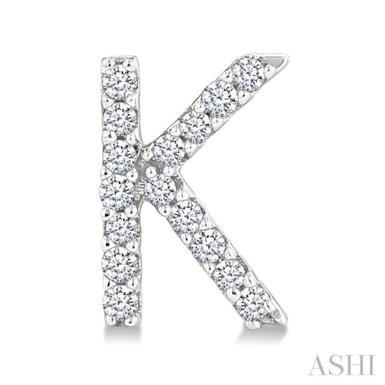 1/10 Ctw Initial 'K' Single Cut Diamond Earrings in 10K White Gold