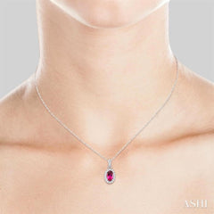 5x3 MM Oval Shape Pink Tourmaline and 1/20 Ctw Single Cut Diamond Halo Semi-Precious Pendant with Chain in 10K White Gold