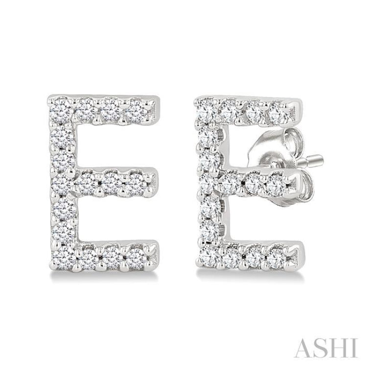 1/10 Ctw Initial 'E' Single Cut Diamond Earrings in 10K White Gold