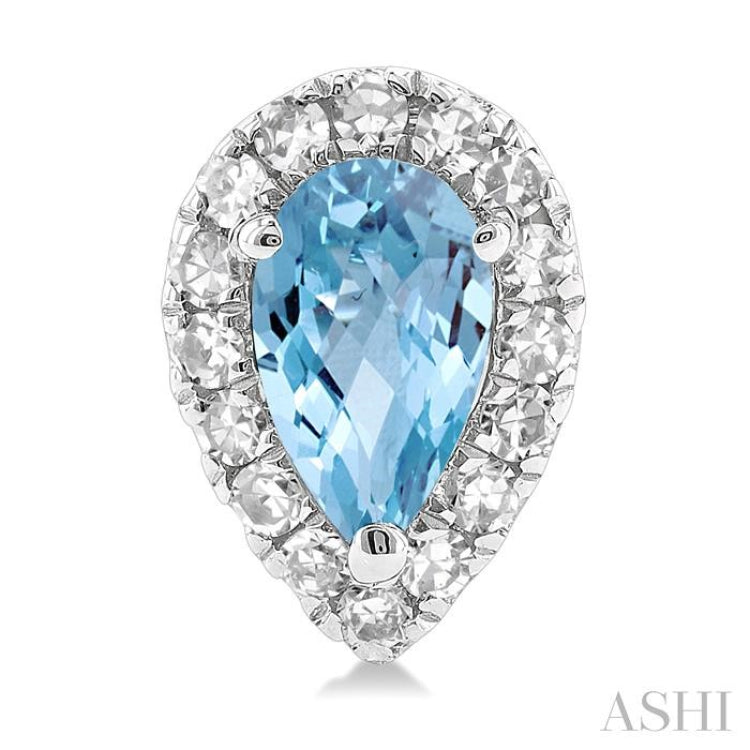 5x3 MM Pear Shape Aquamarine and 1/8 Ctw Round Cut Diamond Halo Semi-Precious Stud Earrings in 14K White Gold