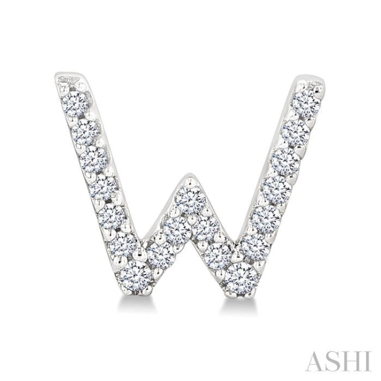 1/8 Ctw Initial 'W' Single Cut Diamond Earrings in 10K White Gold