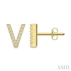 1/10 Ctw Initial 'V' Single Cut Diamond Earrings in 10K Yellow Gold