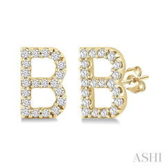 1/8 Ctw Initial 'B' Single Cut Diamond Earrings in 10K Yellow Gold
