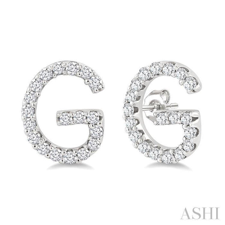 1/8 Ctw Initial 'G' Single Cut Diamond Earrings in 10K White Gold