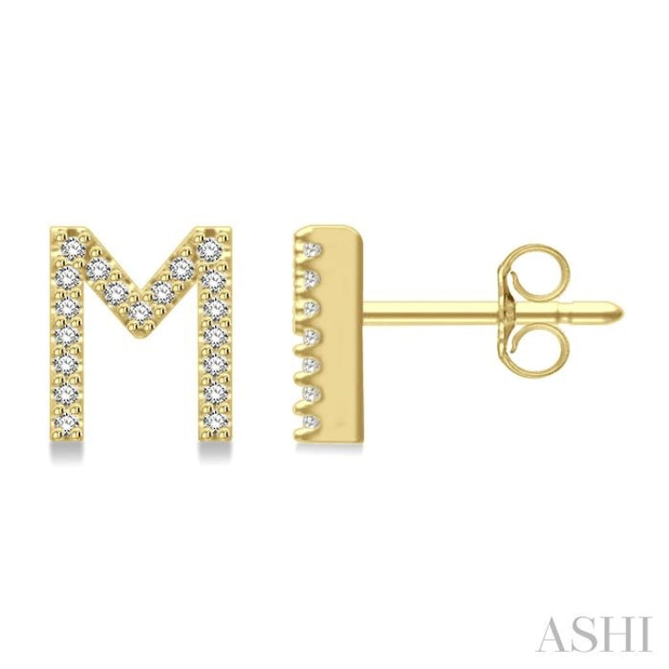 1/8 Ctw Initial 'M' Single Cut Diamond Earrings in 10K Yellow Gold