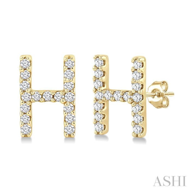 1/10 Ctw Initial 'H' Single Cut Diamond Earrings in 10K Yellow Gold