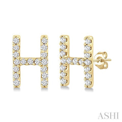 1/10 Ctw Initial 'H' Single Cut Diamond Earrings in 10K Yellow Gold