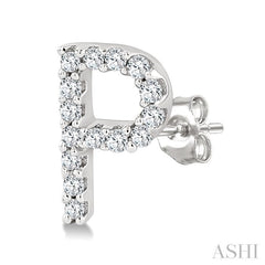 1/10 Ctw Initial 'P' Single Cut Diamond Earrings in 10K White Gold