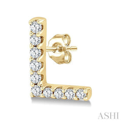1/10 Ctw Initial 'L' Single Cut Diamond Earrings in 10K Yellow Gold