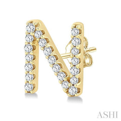 1/8 Ctw Initial 'N' Single Cut Diamond Earrings in 10K Yellow Gold
