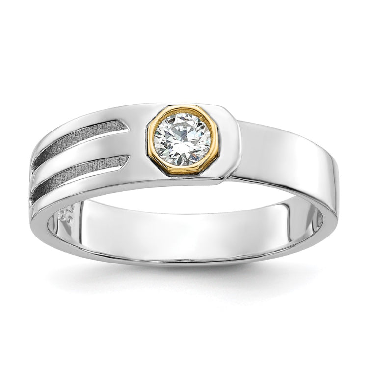 IBGoodman 14k Two-tone Men's Polished and Cut-Out Bezel Set Solitaire 1/4 Carat BB Quality Diamond Ring