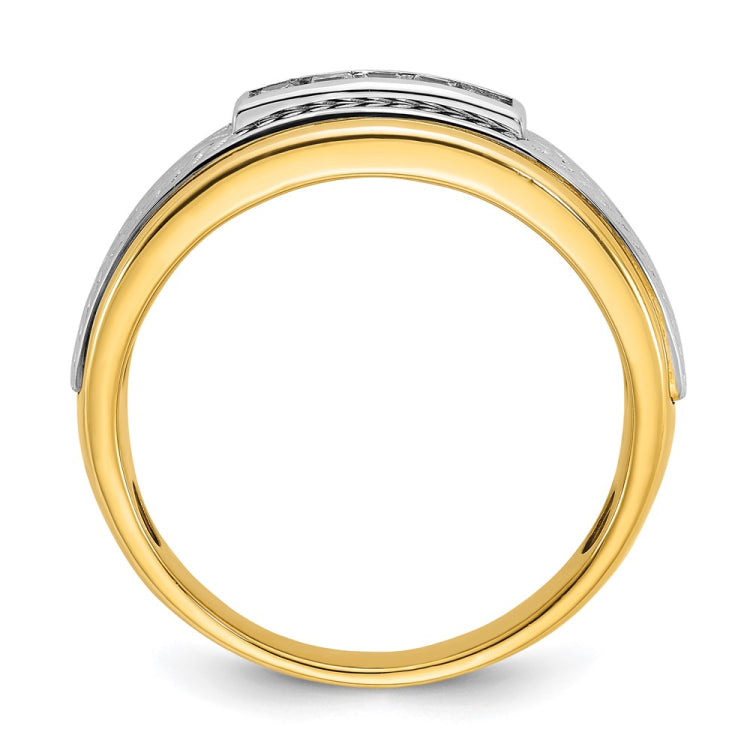 IBGoodman 14k Two-tone Men's Polished and Textured 5-Stone 1/4 Carat BB Quality Princess-cut Diamond Ring
