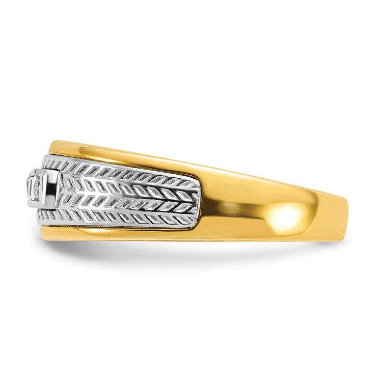 IBGoodman 14k Two-tone Men's Polished and Textured 5-Stone 1/4 Carat BB Quality Princess-cut Diamond Ring