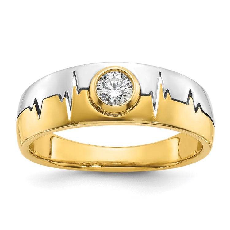IBGoodman 14k Two-tone Men's Polished and Grooved Bezel Set 2/5 Carat BB Quality Diamond Heartbeat Ring