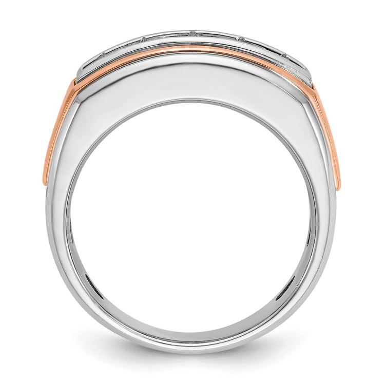 IBGoodman 14k White and Rose Gold Men's Polished and Grooved 5-Stone 1 Carat BB Quality Diamond Ring