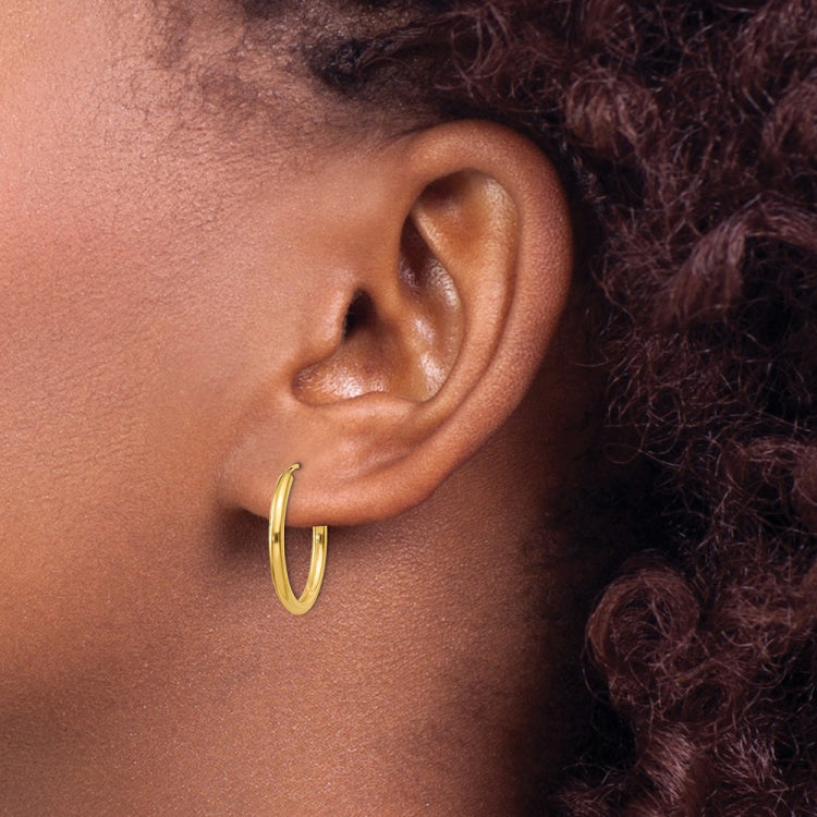 14k 2x20mm Polished Round Endless Tube Hoop Earrings