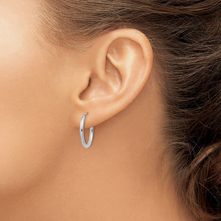 14k White Gold 2x20mm Polished Round Endless Tube Hoop Earrings