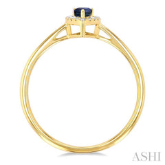 5x3 MM Pear Shape Sapphire and 1/20 Ctw Single Cut Diamond Halo Precious Ring in 10K Yellow Gold
